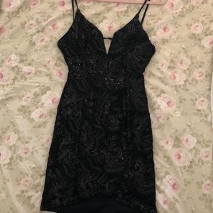 Black low back mini dress